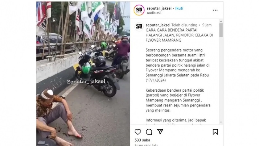 Kecelakaan di Fly Over Kuningan Akibat Bendera Partai Terjatuh, Pasutri Dirawat di RSUD Mampang Prapatan