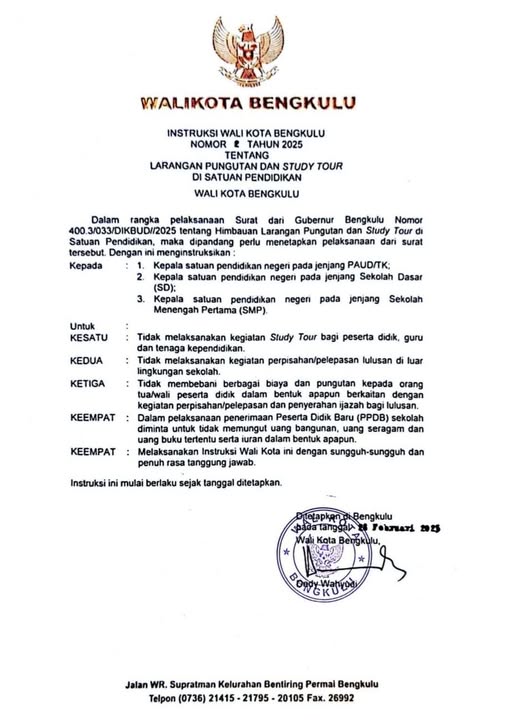 Walikota : Tidak Boleh Ada Study Tour dan Perpisahan Hingga Pungutan Biaya di Sekolah