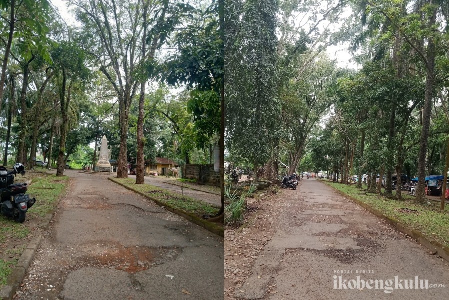 Jalan Taman Remaja Kota Bengkulu Rusak Parah, Pedagang dan Pengunjung Keluhkan Ketidaknyamanan